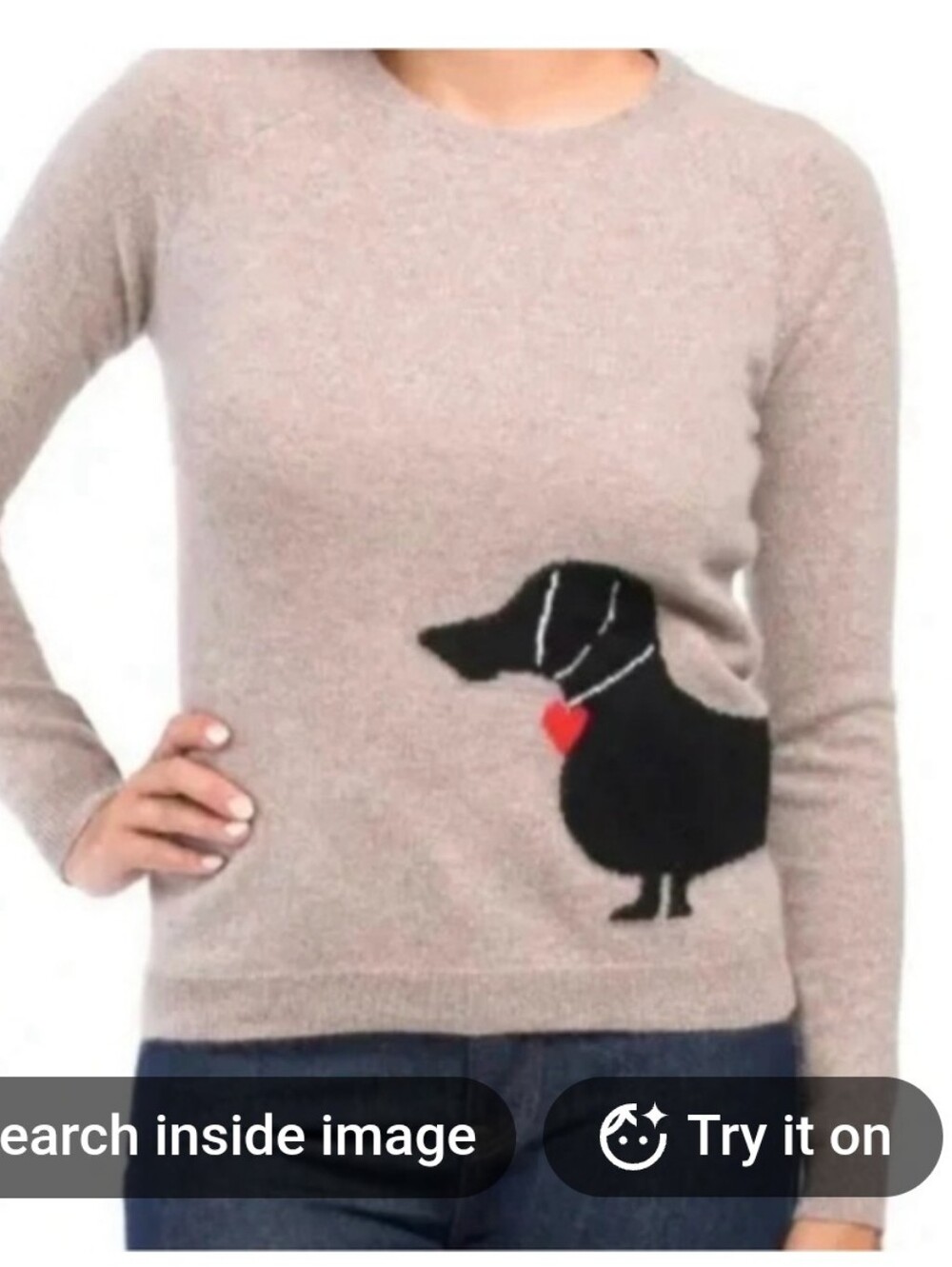 Philosophy Crewneck Women's Dachshund Sweater - Beige Cashmere Sz XL